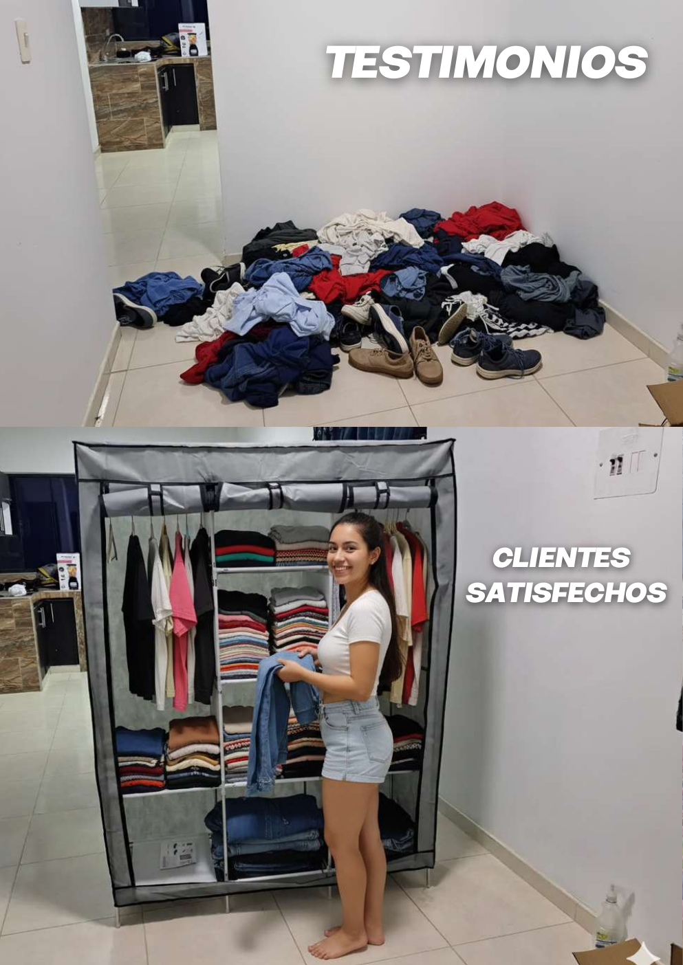 Antes y después de un armario organizado