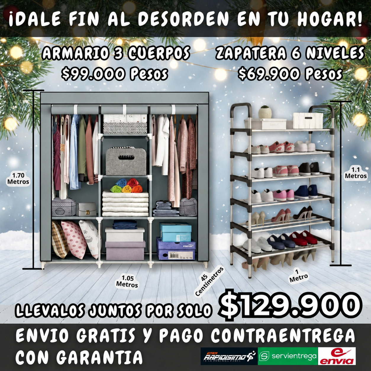 Combo armario y zapatera 6 niveles negro