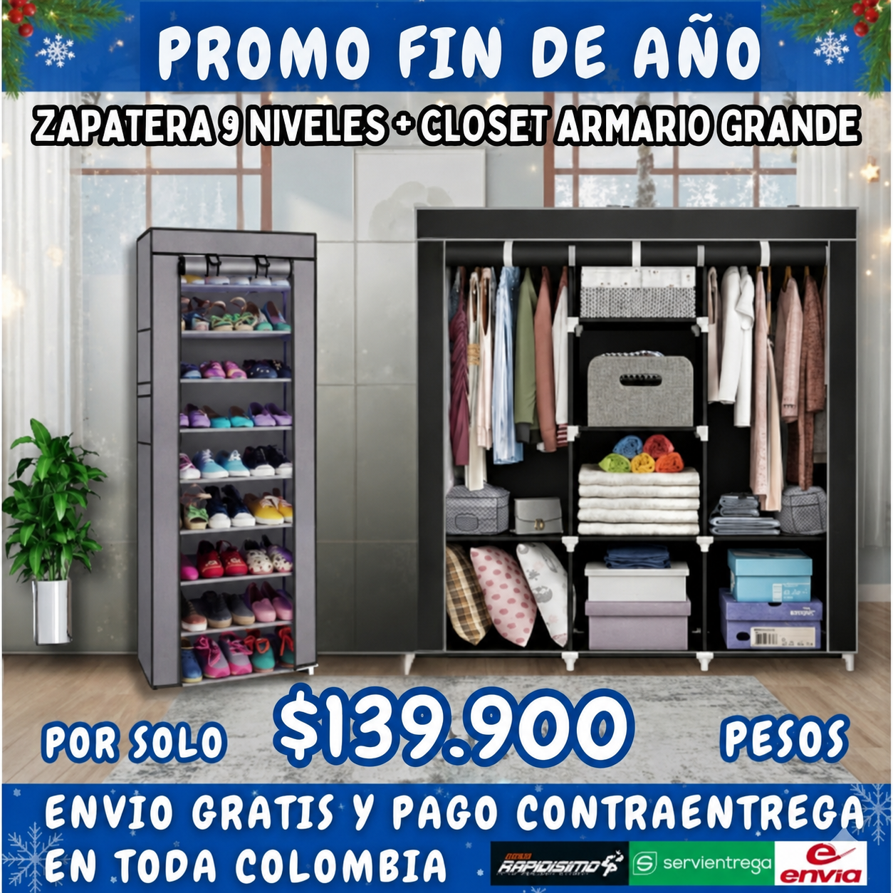 Combo de armario y zapatera premium de nueve niveles